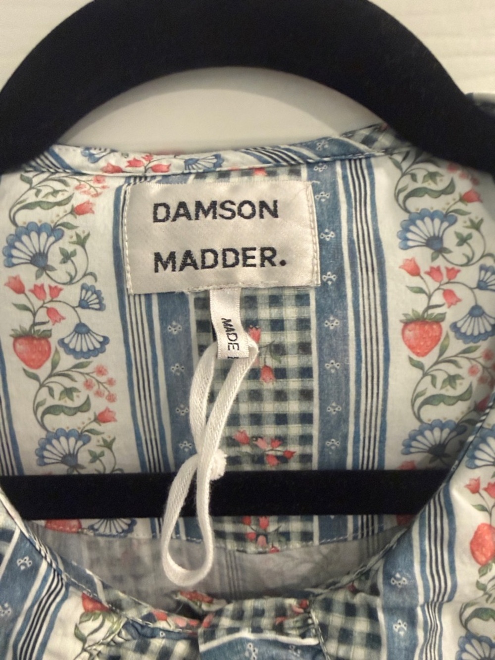 Damson Madder Blue Floral Stripe Ruffle Collar Button-Up Top - Picture 2 of 5